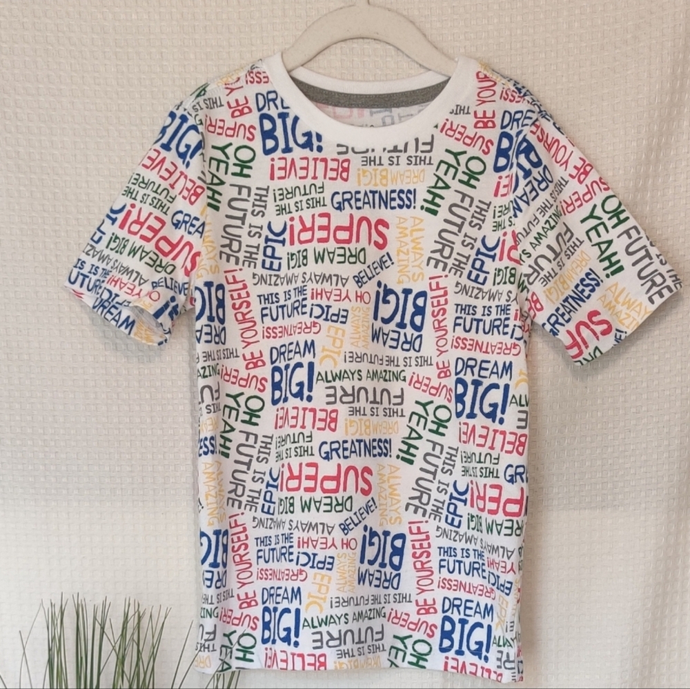 365 Kids Garanimals Boys T-shirt with Positive Words Allover Print Size 7💰